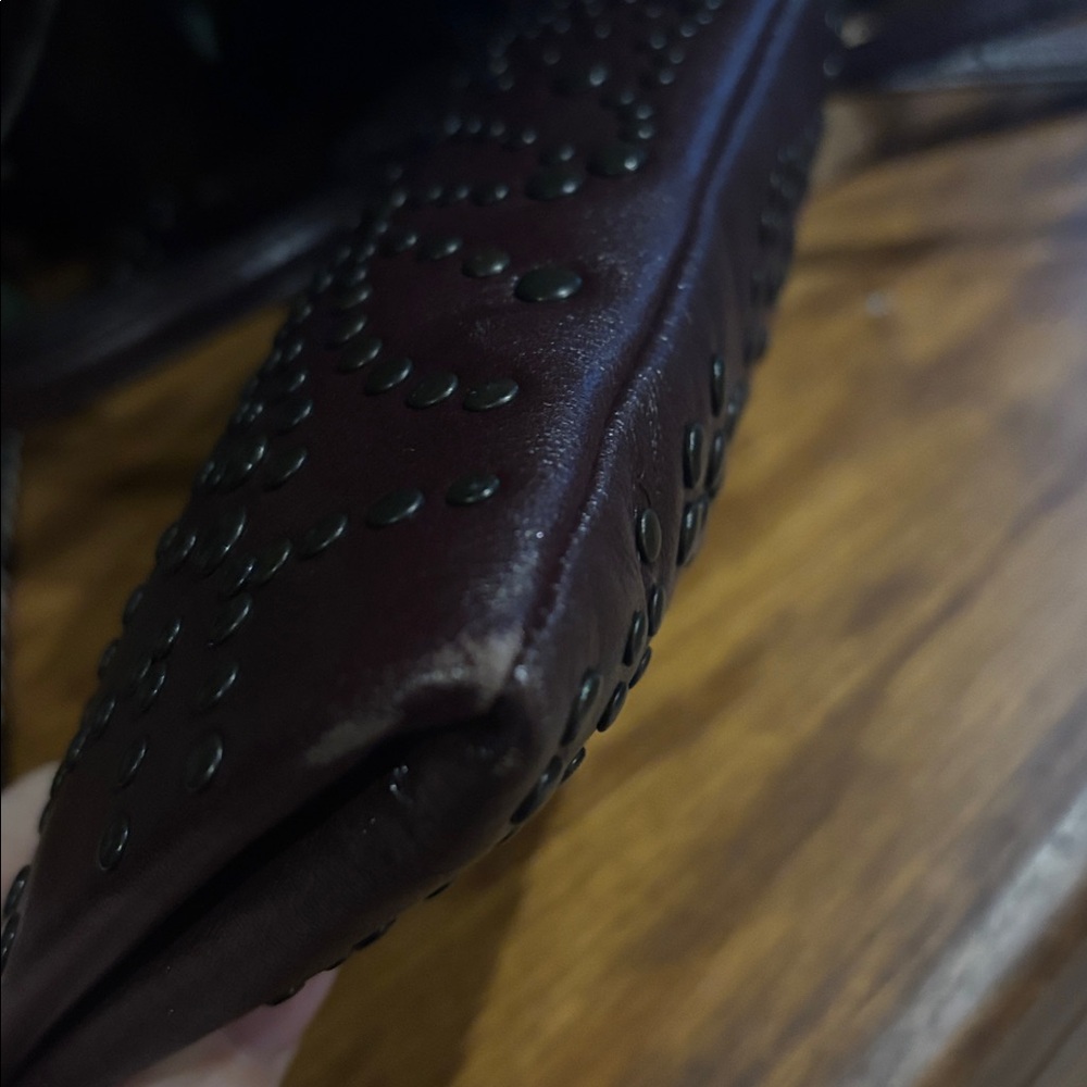 Coach Burgundy Leather Studded Heart Crossbody Bag & Wristlet - Picture 6 of 14